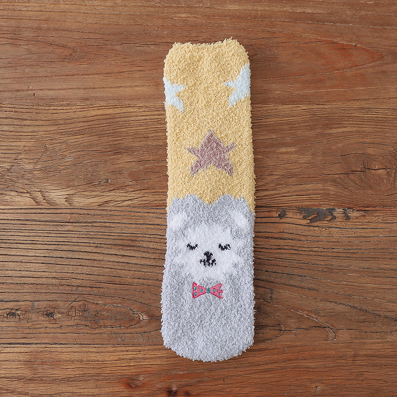 Star Coral Fleece Casual Home Girls Crew Socks Thickening Sleeping Socks Floor Fluffy Fuzzy Socks